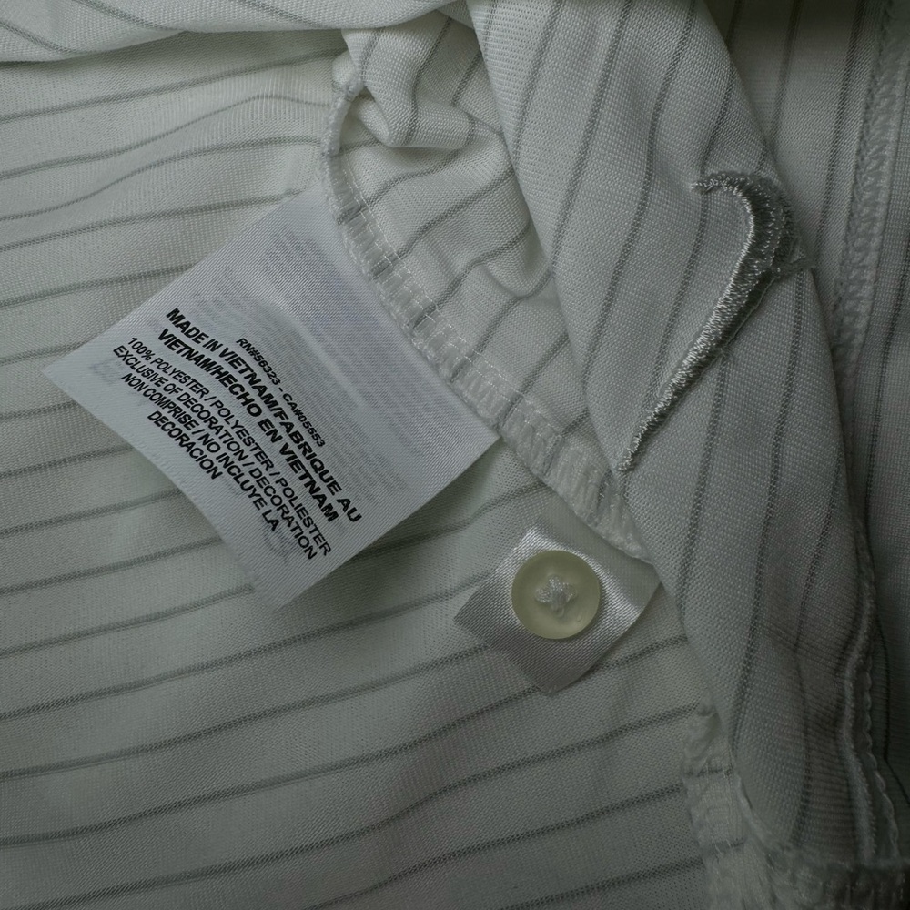 NWT - NIKE Golf Polo Tour Performance DriFIT Sleeveless White Striped Large Logo - Picture 7 of 10